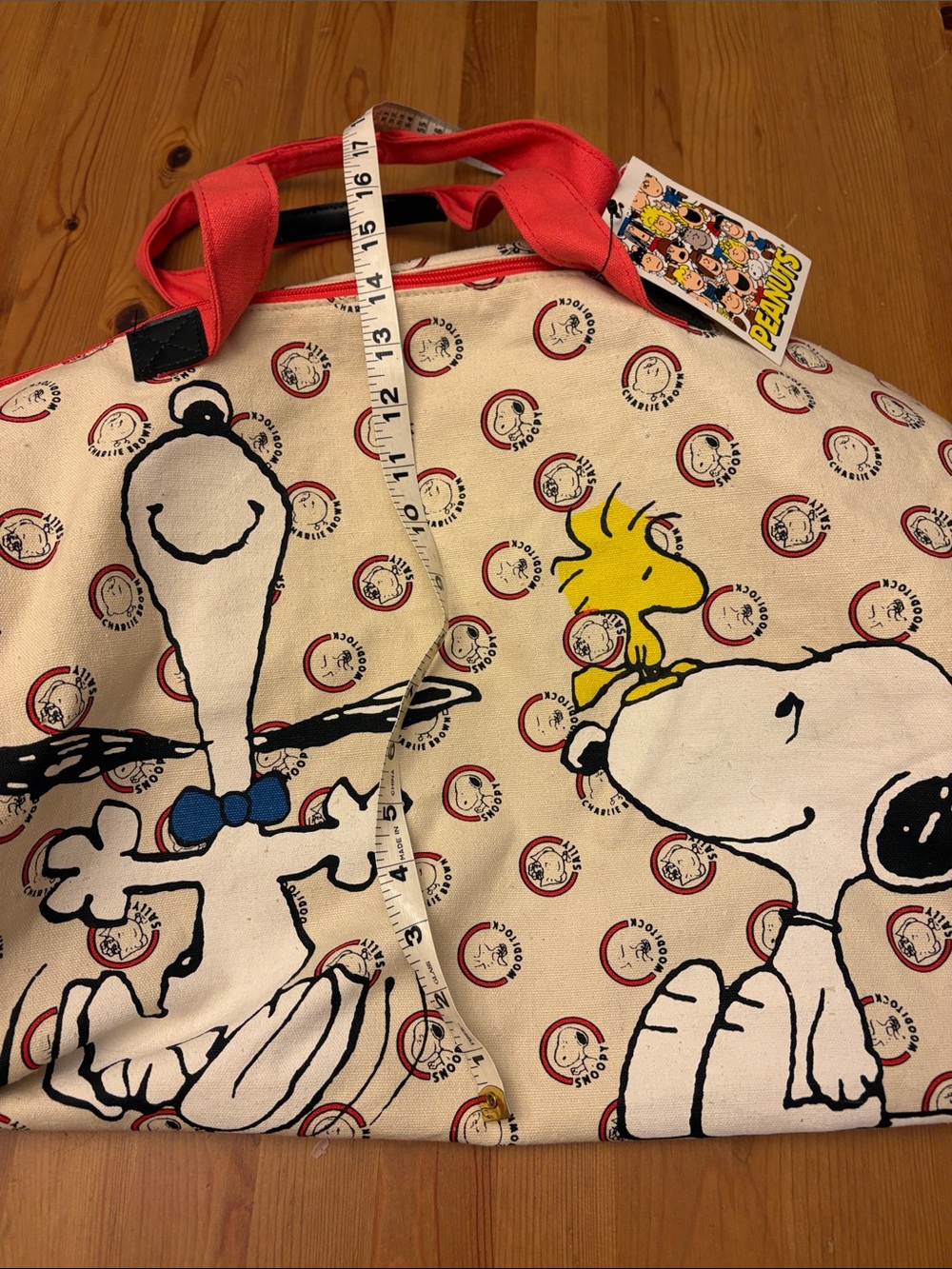 Vintage Peanuts Snoopy Canvas Tote Bag with Red Handles - Picture 7 of 7